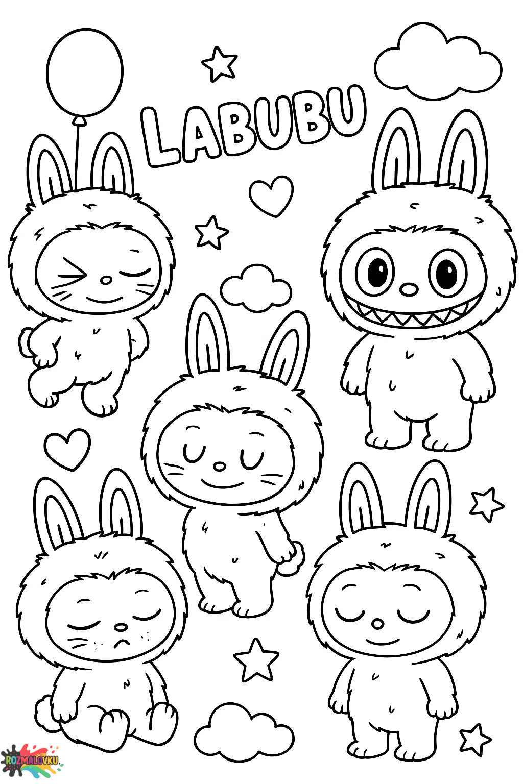 Безкоштовна розмальовка багато Лабубу А4 Розмальовка багато Лабубу