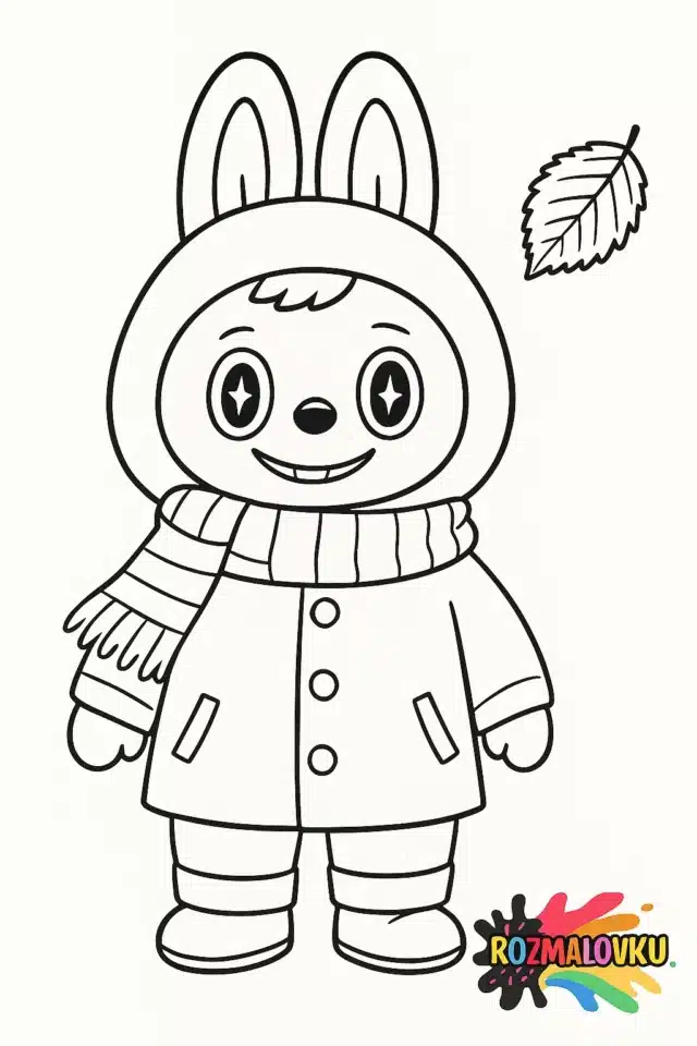 Розмальовка Лабубу в осінньому одязі