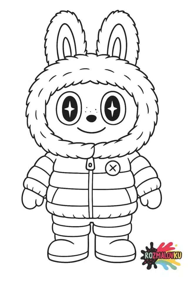 Розмальовка Лабубу у зимовому одязі A4