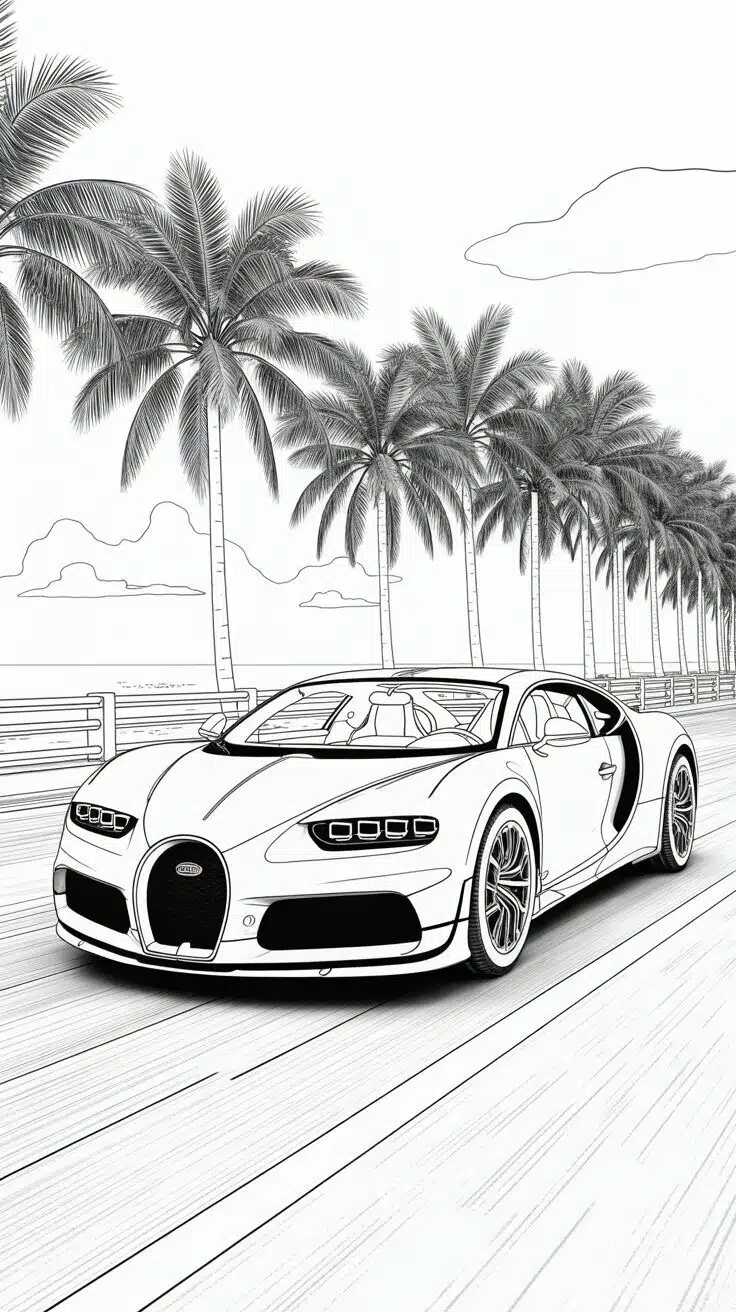 Розмальовка машини Bugatti Chiron в форматі А4
