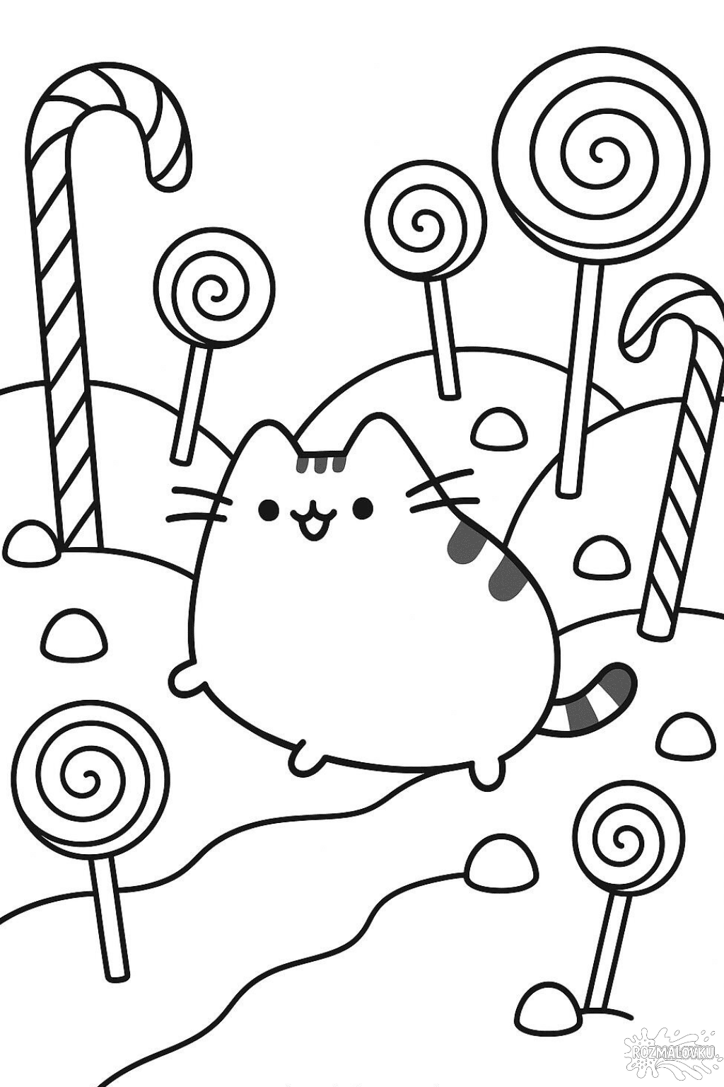 Безкоштовна розмальовка Пушин у країні солодощів А4 Розмальовка Пушин у країні солодощів