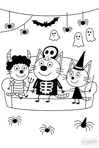 Розмальовка Хелловін Три кота форматі А4