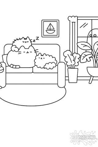 Розмальовка Пушин відпочиває вдома