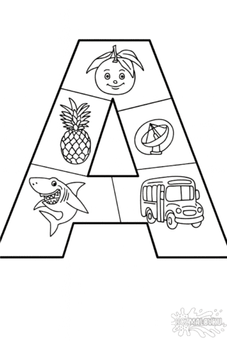 Розмальовка літера А з малюнками в форматі А4