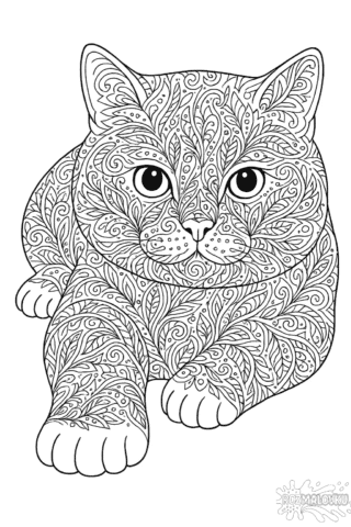 Розмальовка антистрес кіт з візерунками в форматі А4
