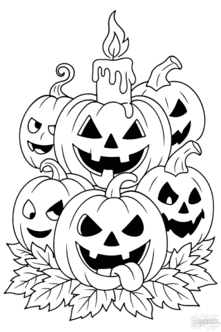 Розмальовка Хелловін гарбузи зі свічкою в форматі А4