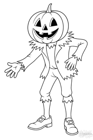 Розмальовка Хелловін чоловік із гарбузовою головою в форматі А4 для друку