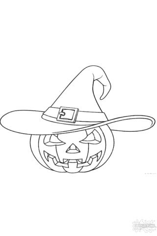 Розмальовка Хелловін гарбуз у капелюсі відьми в форматі А4