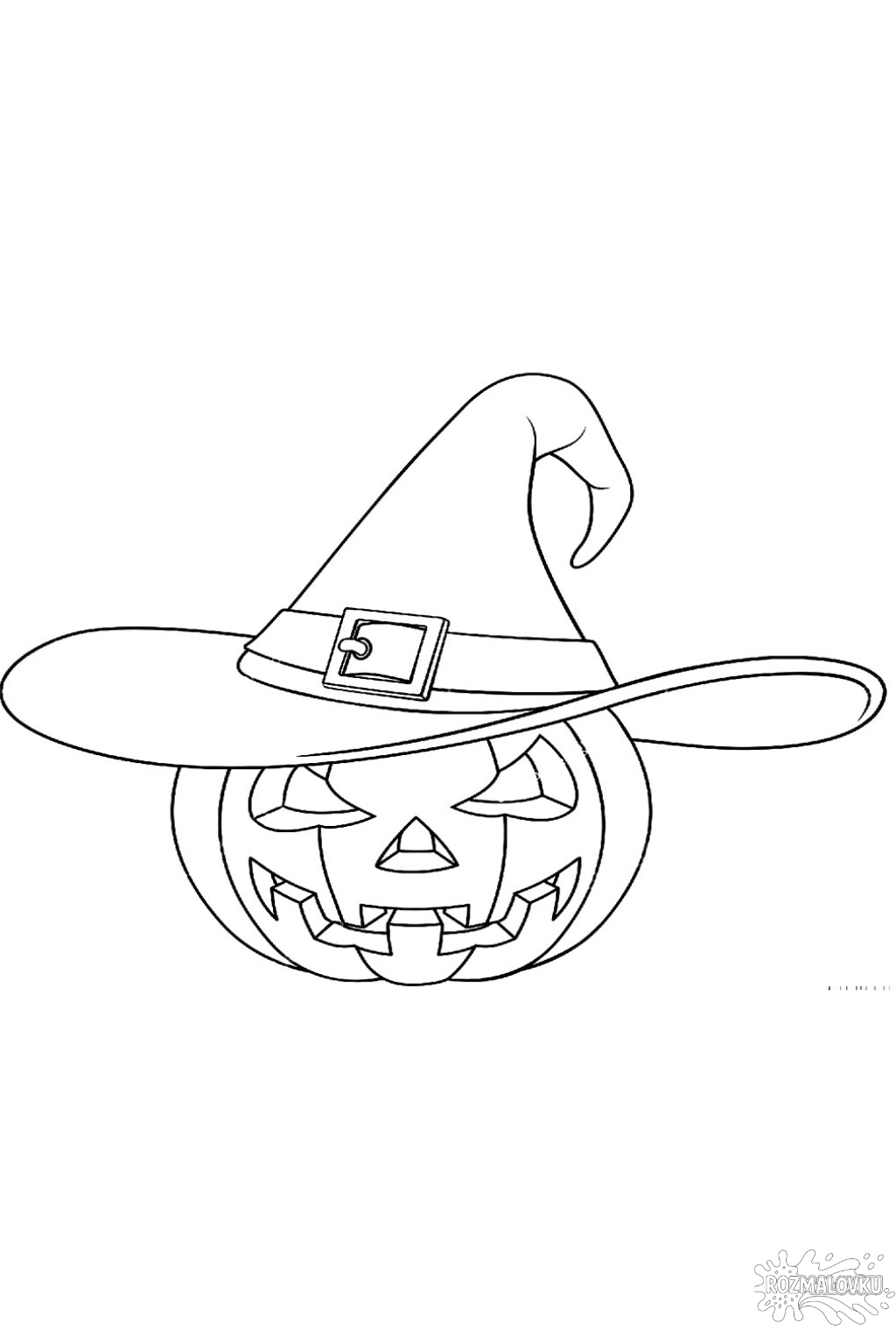Розмальовка Хелловін гарбуз у капелюсі відьми в форматі А4