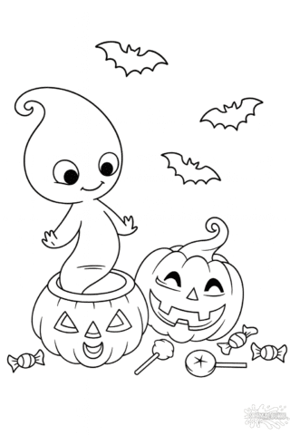 Розмальовка Хелловін привид і гарбузи в форматі А4