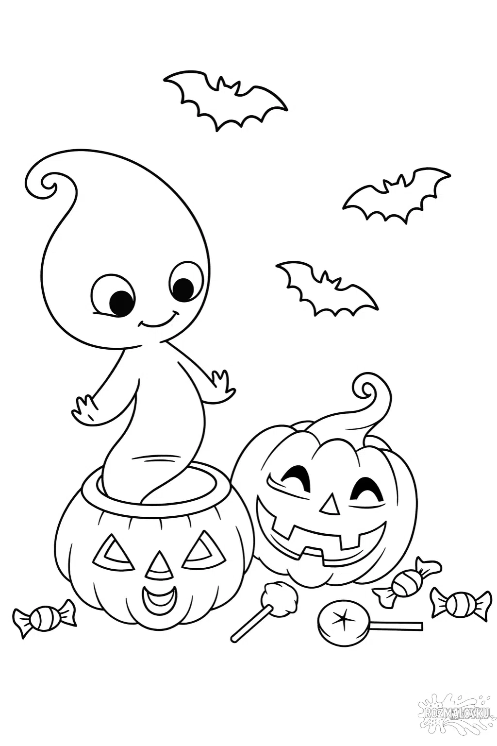 Розмальовка Хелловін привид і гарбузи в форматі А4