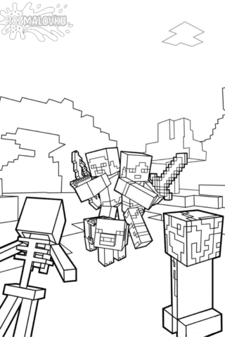 Розмальовка Майнкрафт битва проти зомбі та крипер А4