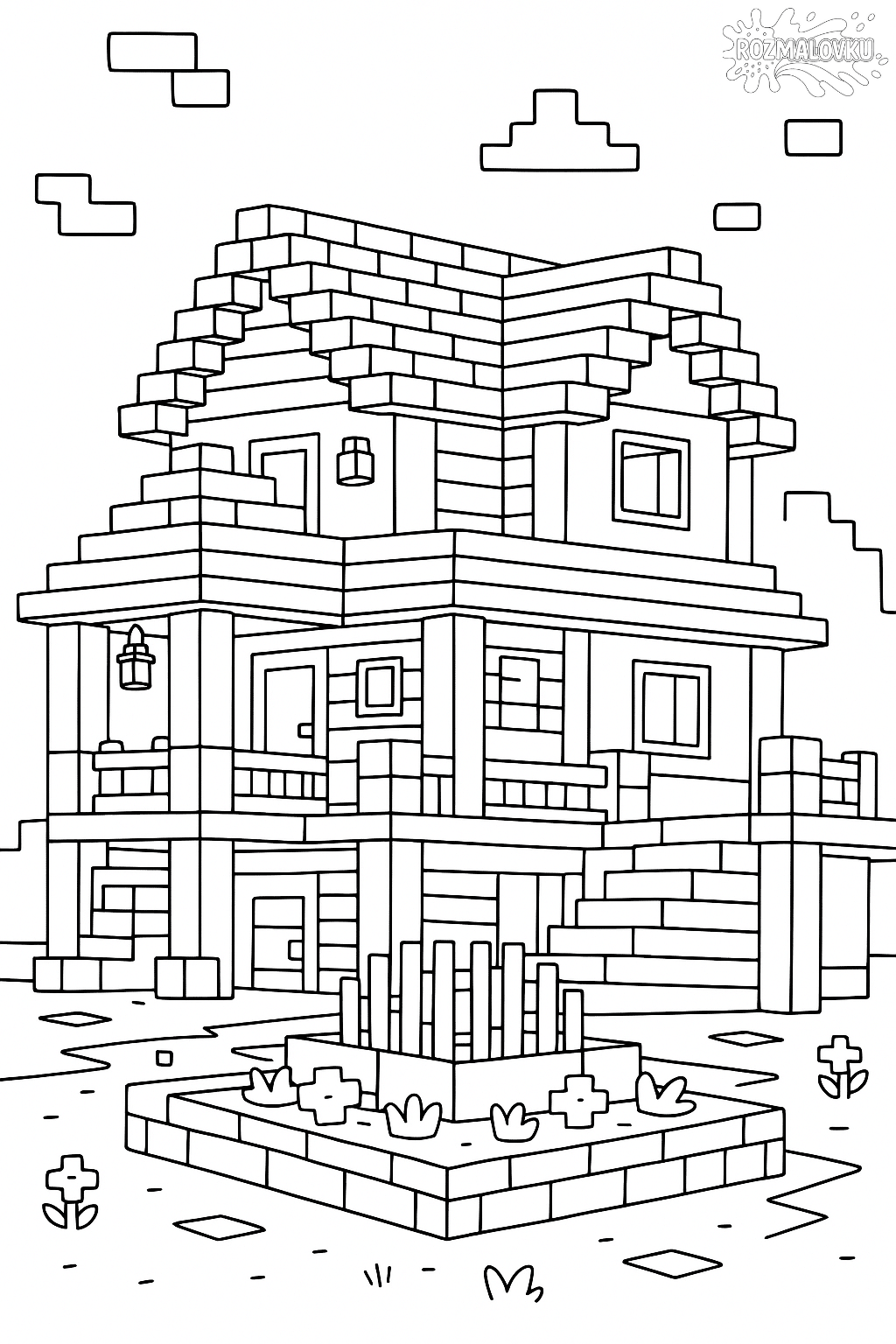 Безкоштовна розмальовка дім з Майнкрафту А4 для друку Розмальовка дім з Майнкрафту А4