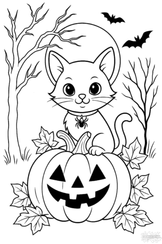 Розмальовка Хелловін котик і гарбуз в форматі А4
