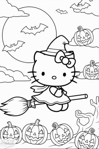 Розмальовка Хелловін з Кітті в форматі А4
