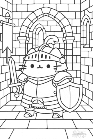 Розмальовка кіт Пушин у обладунках А4