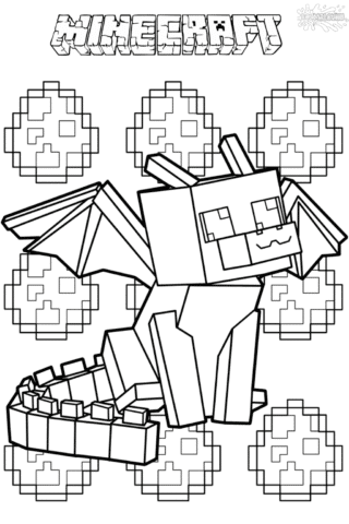 Розмальовка милий маленький дракон у Лего Майнкрафт А4
