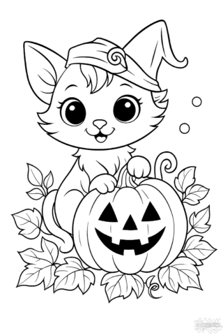 Розмальовка Хелловін кошеня з гарбузом в форматі А4