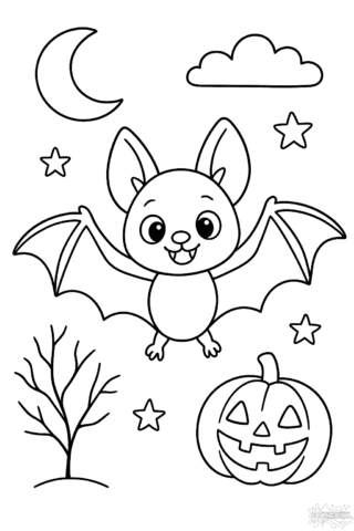 Розмальовка Хелловін летюча мишка в форматі А4