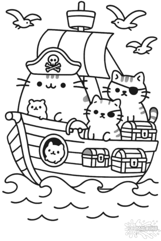 Розмальовка Пушин і його друзі на піратському кораблі