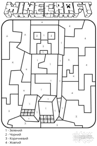 Розмальовка Майнкрафт крипер по номерам в форматі А4