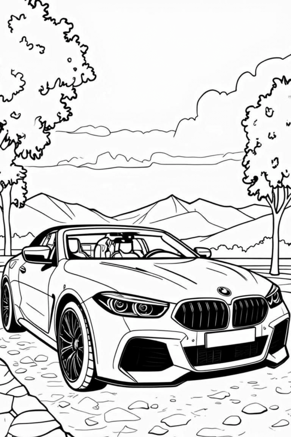 Розмальовка машини BMW M8 Cabrio в форматі А4 для друку