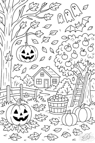 Розмальовка Хелловін казкова осінь в форматі А4