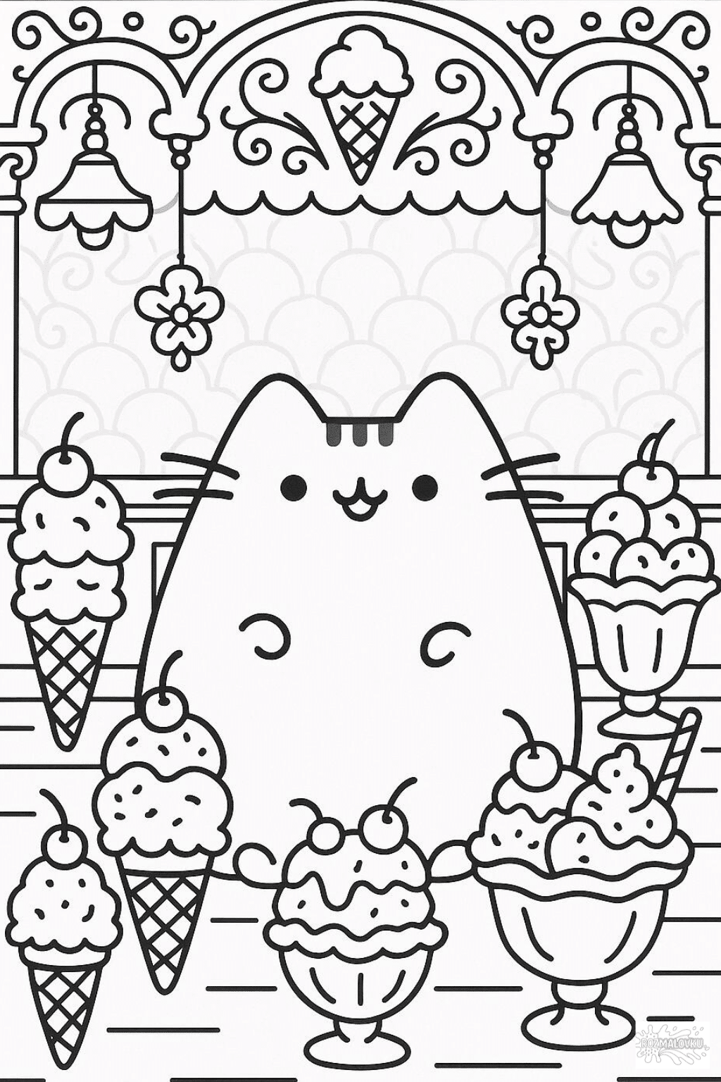 Безкоштовна розмальовка Пушин у кафе морозива А4 Розмальовка Пушин у кафе морозива А4