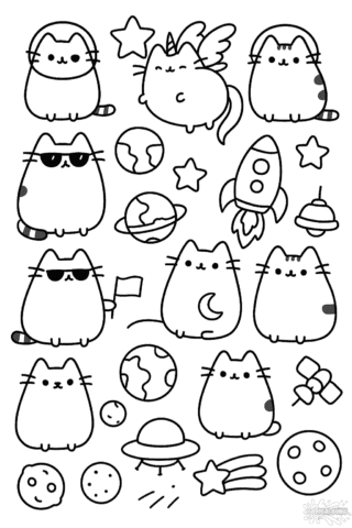 Розмальовка багато маленьких Пушин у космосі А4