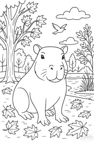 Розмальовка капібара в осінньому лісі в форматі А4