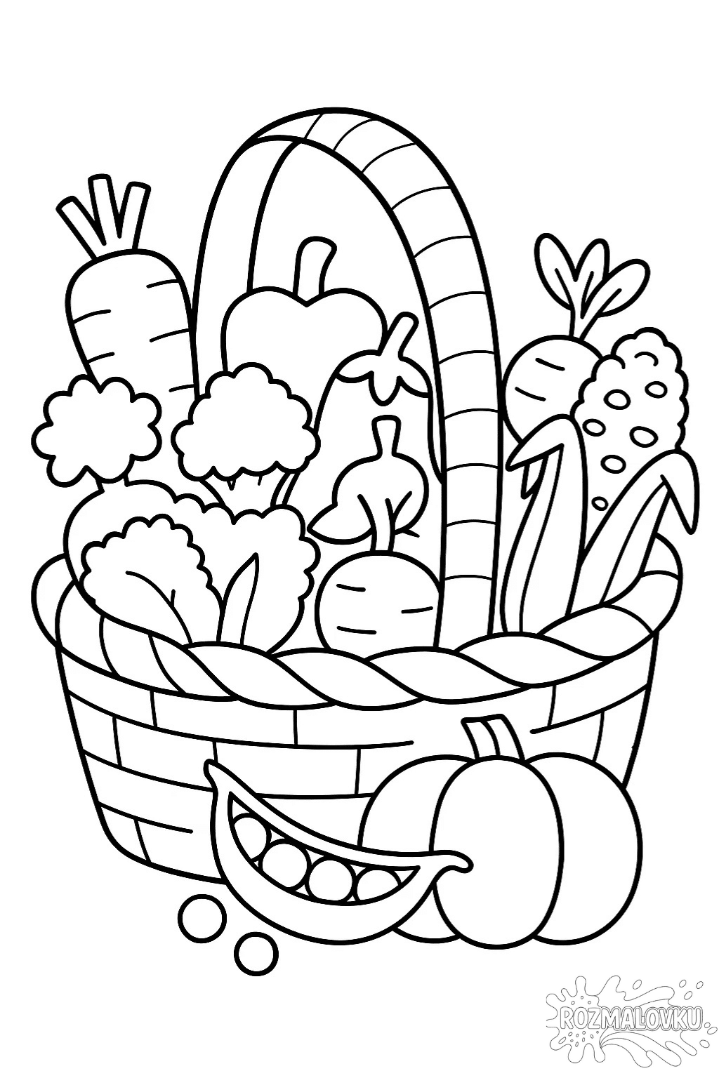 Розмальовка кошик з овочами в форматі А4