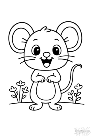 Розмальовка мишеня з квітами в форматі А4