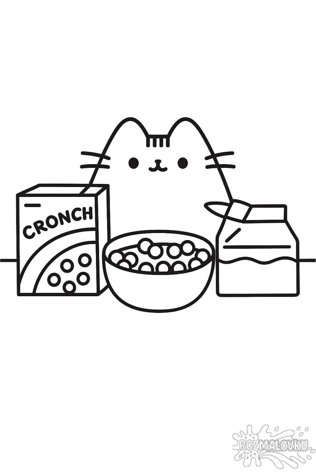 Безкоштовна розмальовка милий котик Пушин з сніданком А4 Розмальовка милий котик Пушин з сніданком А4