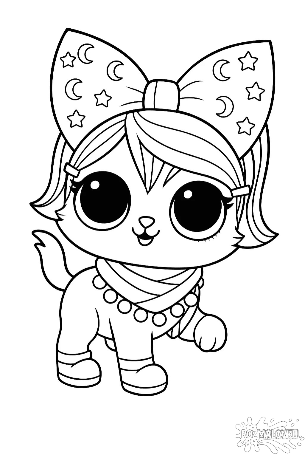 Розмальовка ЛОЛ кішечка з бантом В форматі А4