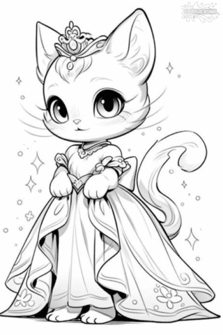 Розмальовка кішка-принцеса в форматі А4