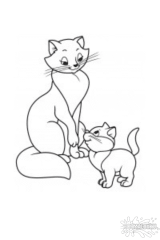 Розмальовка кішка з кошеням в форматі А4