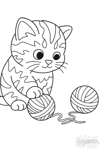 Розмальовка кошеня з клубками в форматі А4