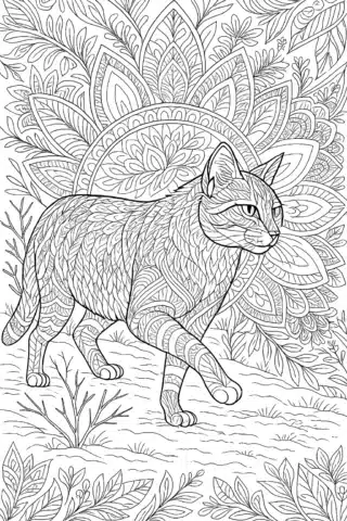 Розмальовка антистрес кіт на природі в форматі А4