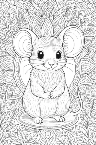 Розмальовка антистрес мила мишка в орнаменті в форматі А4