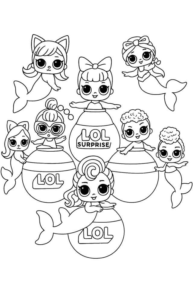 Розмальовка лялечки L.O.L. русалочки скачати та роздрукувати в форматі А4