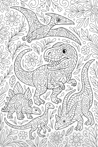 Розмальовка антистрес Динозаври — скачати та роздрукувати у форматі А4