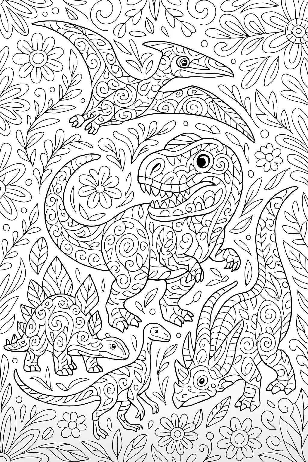 Розмальовка антистрес Динозаври — скачати та роздрукувати у форматі А4