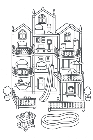 Розмальовка будинок з ляльками ЛОЛ скачати та роздрукувати в форматі А4