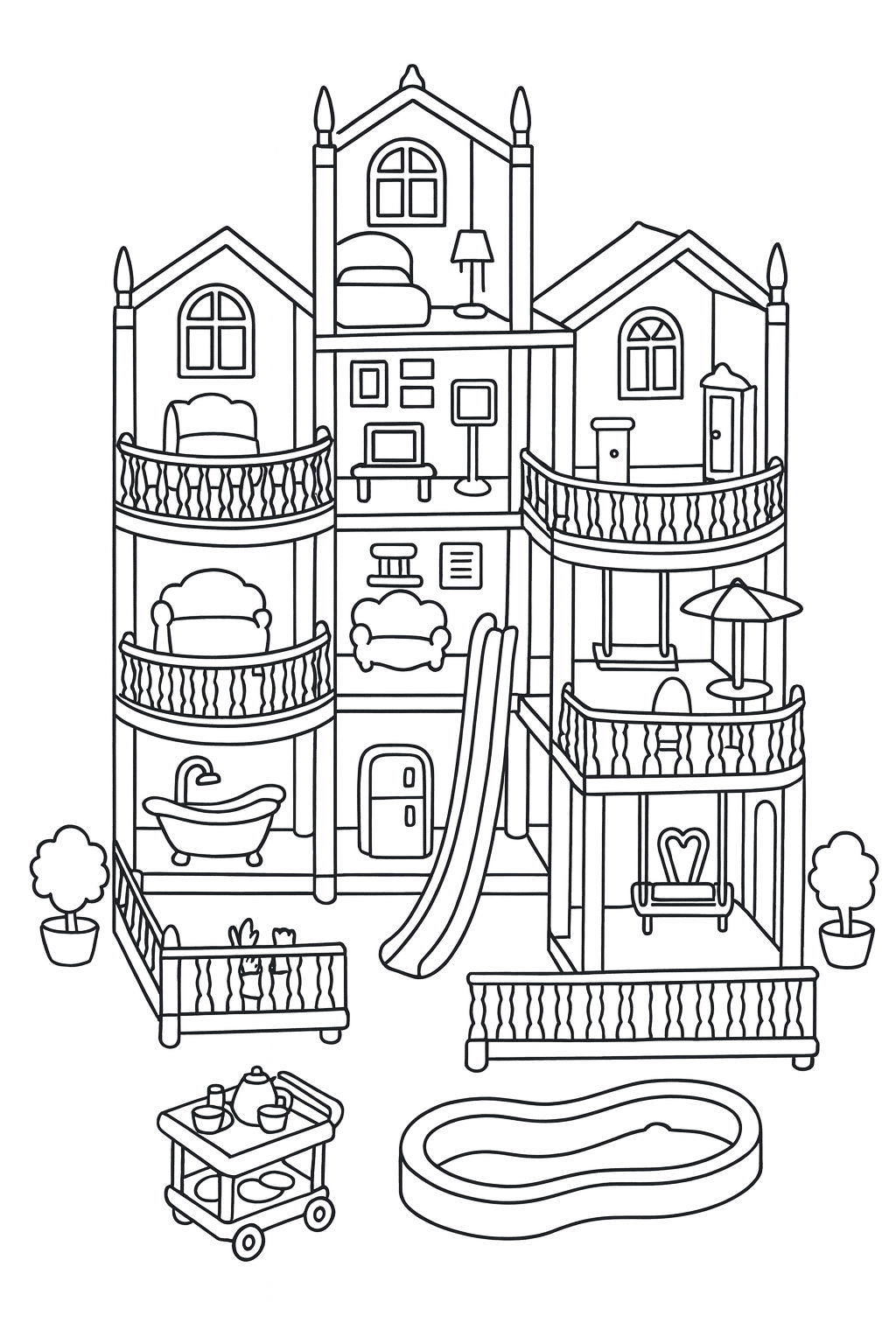 Розмальовка будинок з ляльками ЛОЛ скачати та роздрукувати в форматі А4