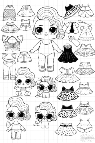Розмальовка лялька L.O.L. з одягом скачати та роздрукувати в форматі А4