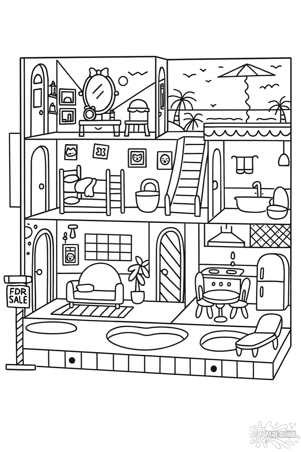 Розмальовка будинок L.O.L. скачати та роздрукувати в форматі А4