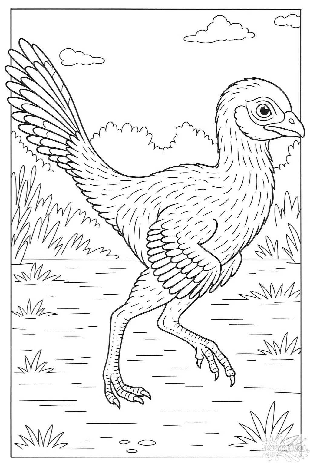 Розмальовка динозавра Каудіптерикс — скачати та роздрукувати в форматі А4