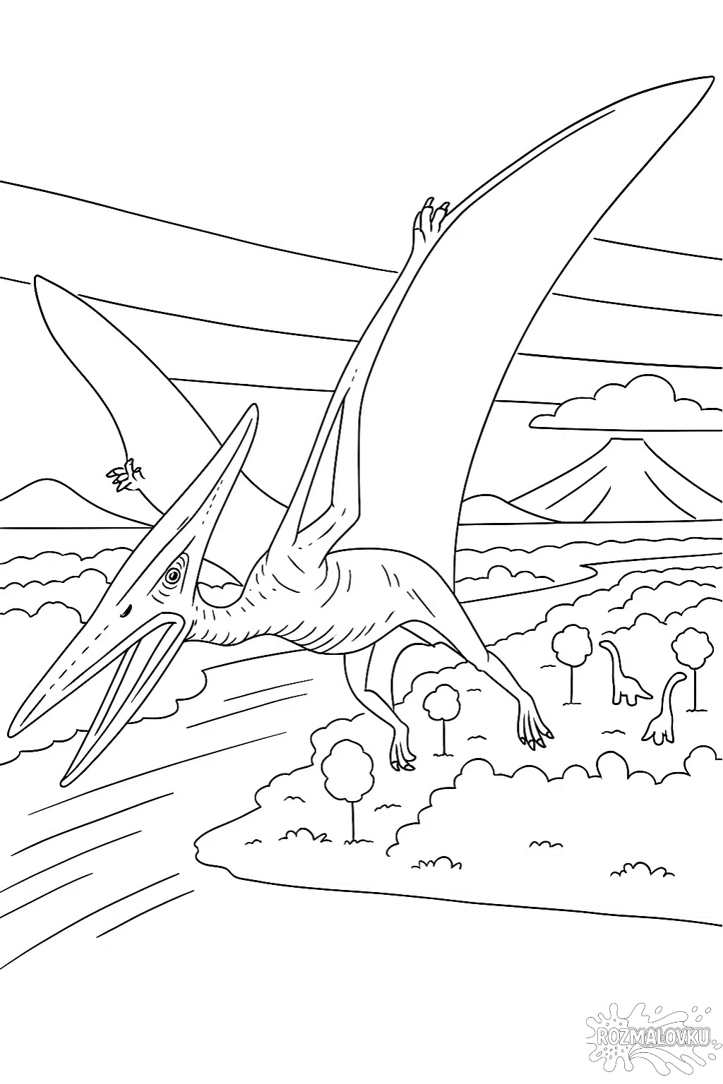 Розмальовка Птеродактиль — скачати та роздрукувати в форматі А4