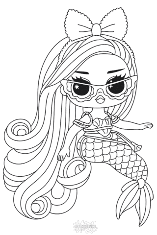 Розмальовка ЛОЛ русалонька з великим бантом скачати та роздрукувати в форматі А4