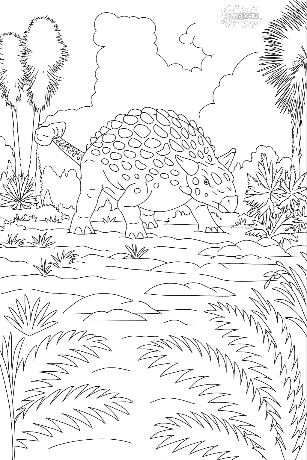Розмальовка динозавра Анкілозавр — скачати та роздрукувати в форматі А4